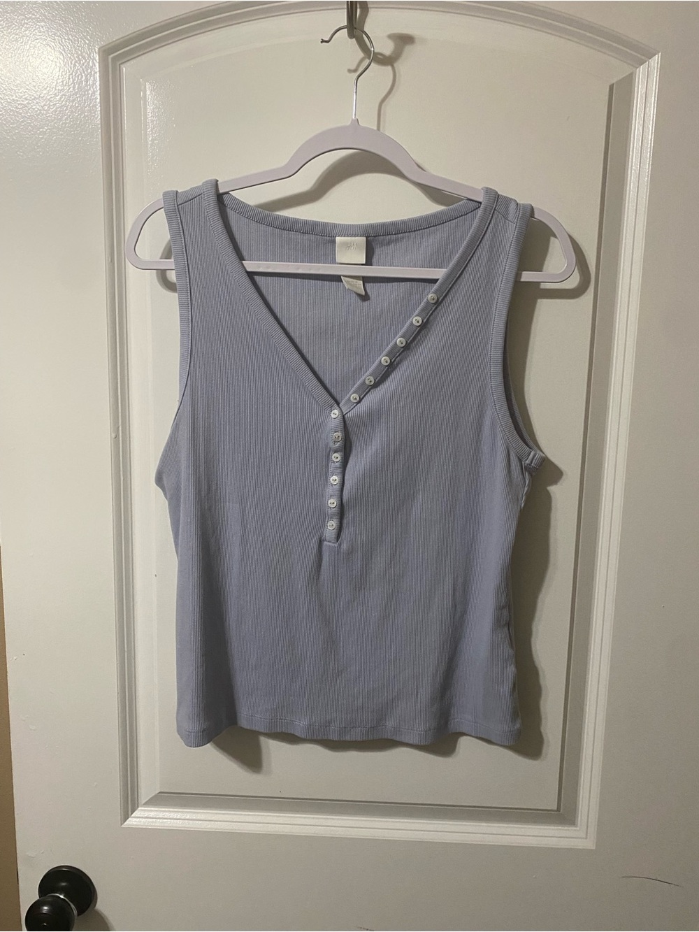 Women's Light Blue Button-Trim Tank Top